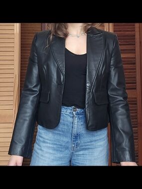 Black Real Leather Blazer Jacket - OXYHO SORENTO